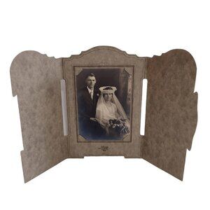 Vintage 1930s Sepia Wedding Portrait Photograph Groom Bride Stadin Studio Minn